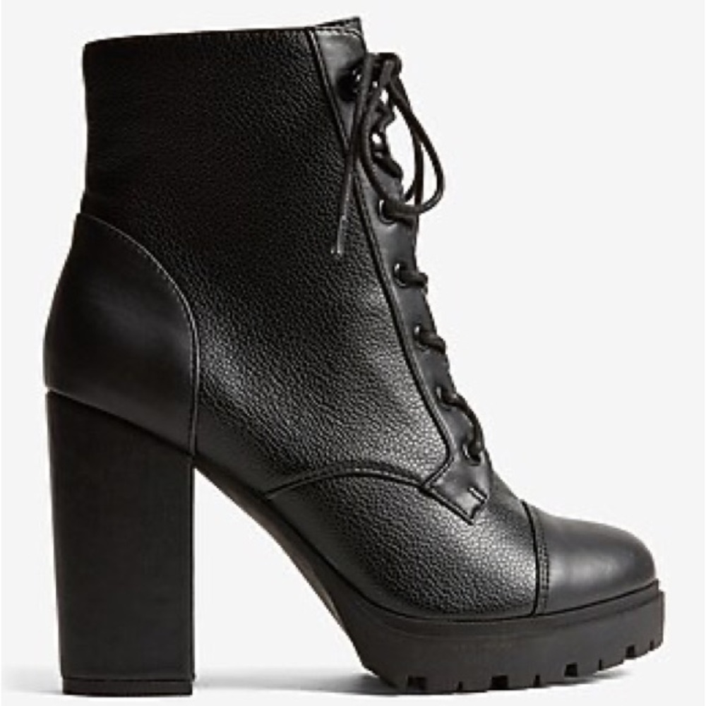 NEW Express Block Heel Gore Lug Sole Combat Boots 9 Black